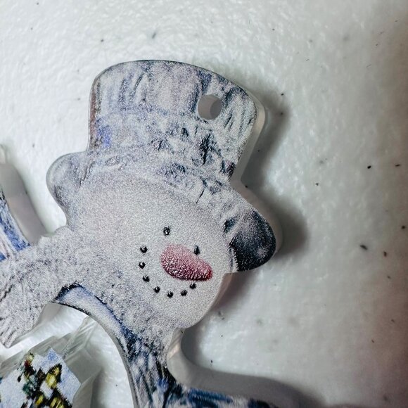 Snowman Christmas Ornament Snow Globe Shape Decoration With Gold String and Bell - Picture 3 of 8